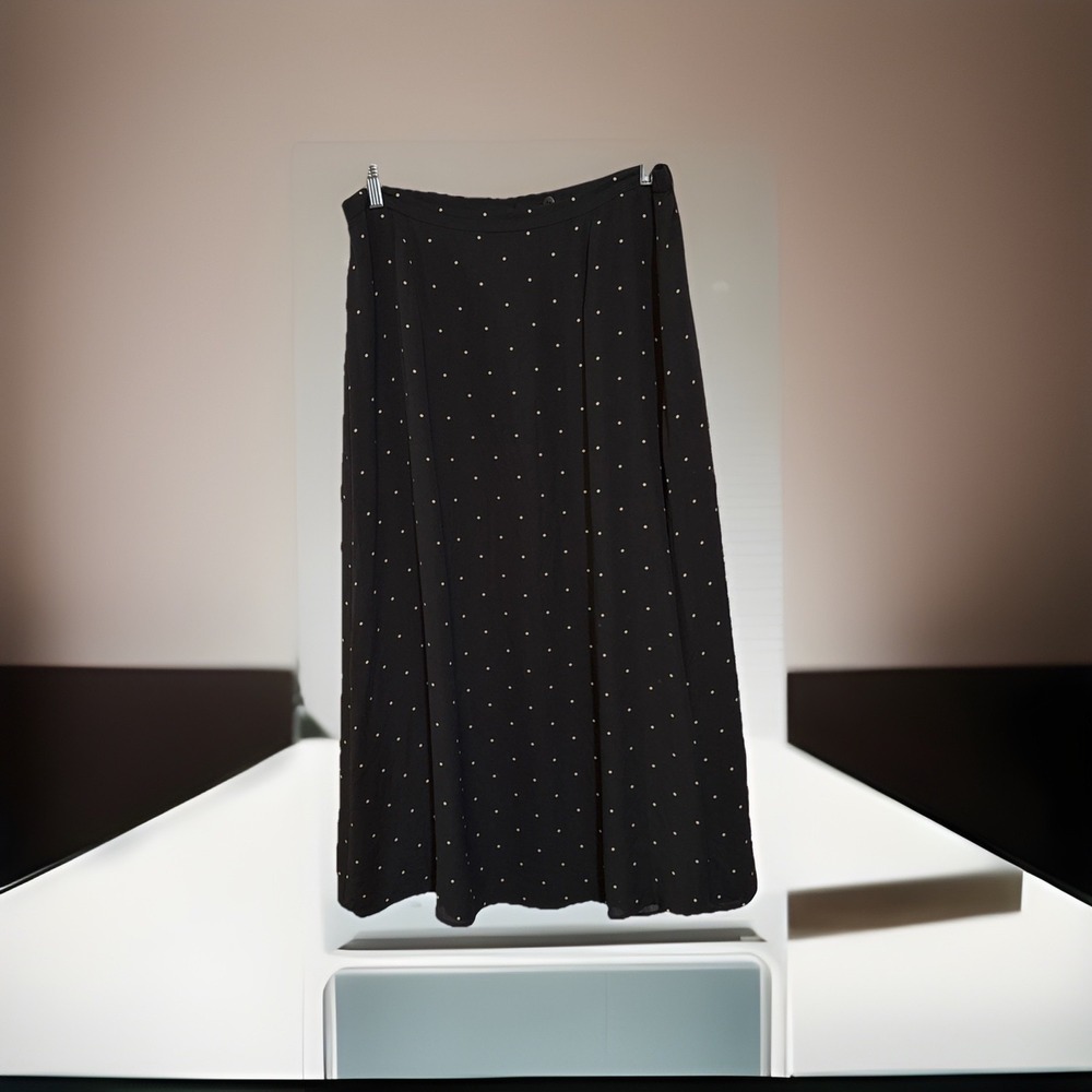 Talbots 100% Silk Black White Polka Dot Skirt – Women's Size 16 Lined Midi